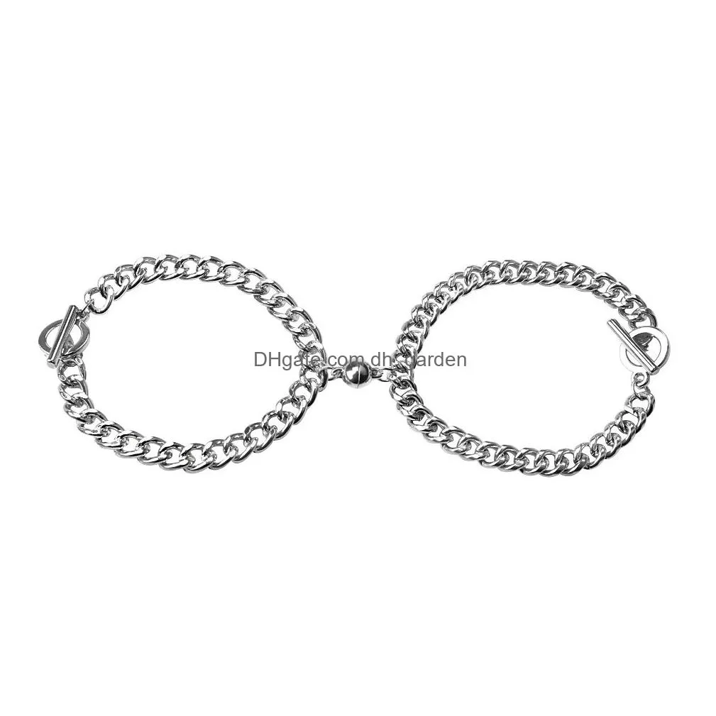 bracelets for women men fashion couple cuff jewelry vintage silver color chains heart magnet bracelets korea 2022 trendy pulsera