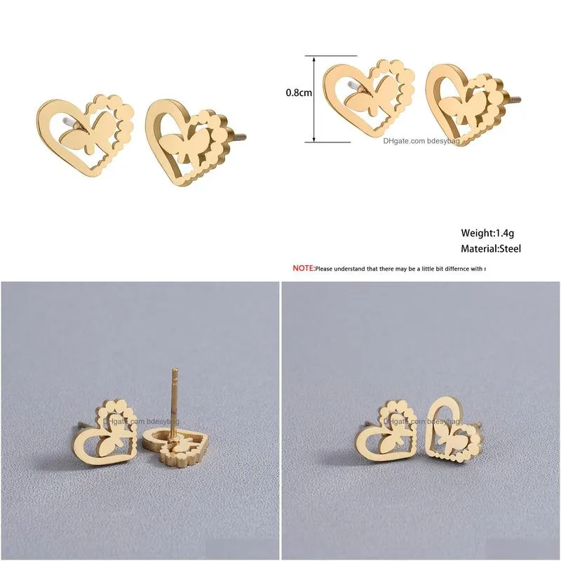 simple butterfly smooth mini small animal heart stud earring for women cartilage helix tragus piercing tiny