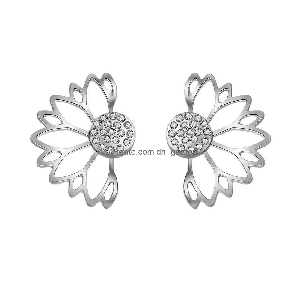 trendy hollow out lotus flower stud earrings silver gold plated earring women lady party fashion fine jewelry