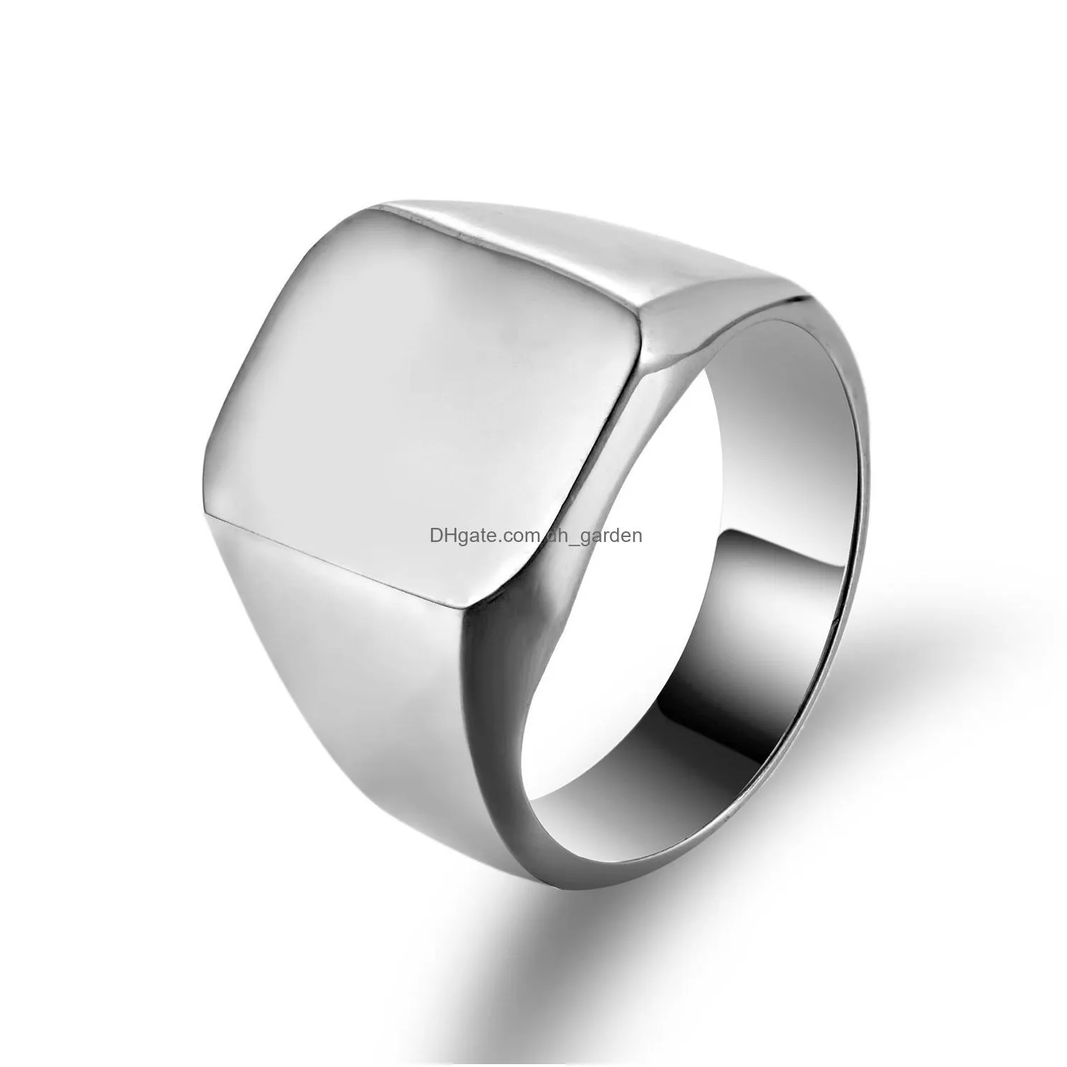 fashion mens titanium steel domineering large seal male ring full smooth square solid rings for men