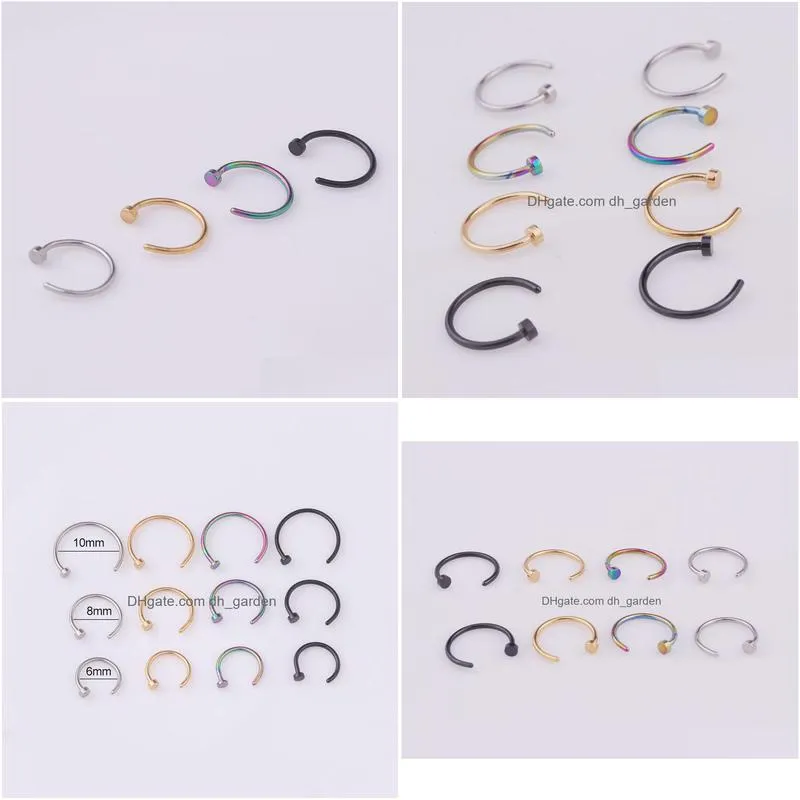 6/8/10mm punk stainless steel fake nose ring c clip lip earring helix rook tragus faux septum body piercing jewelry