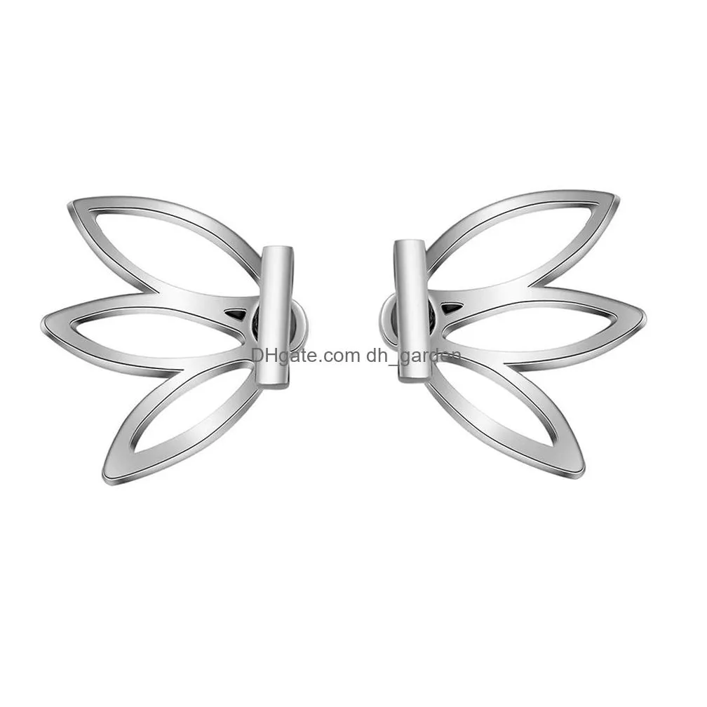 trendy hollow out lotus flower stud earrings silver gold plated earring women lady party fashion fine jewelry