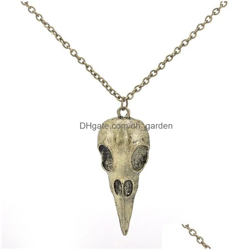 fashion novelty stereo crow head skull pendants necklaces chains halloween present