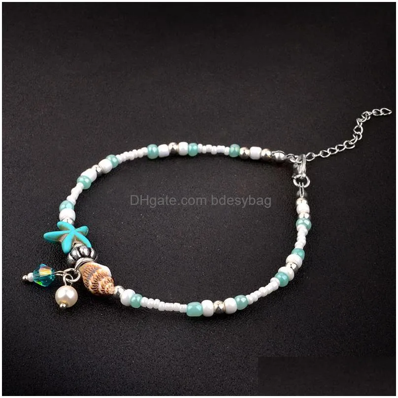 new simple bohemian conch starfish pendant rice bead anklets foot jewelry leg ankle bracelets for women gifts
