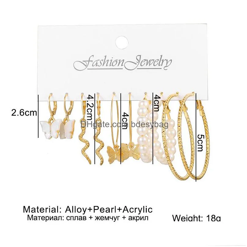 bohemian gold snake butterfly dangle earrings set for women pearl acrylic drop earring 2021 trend of jewelry