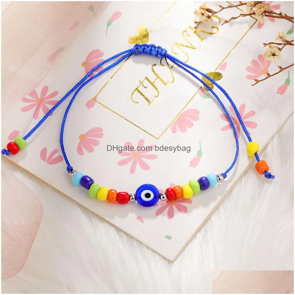 turkish evil eye bracelet for women fashion beads 2021 bohemian rainbow beaded jewelry rope string lucky bracelets