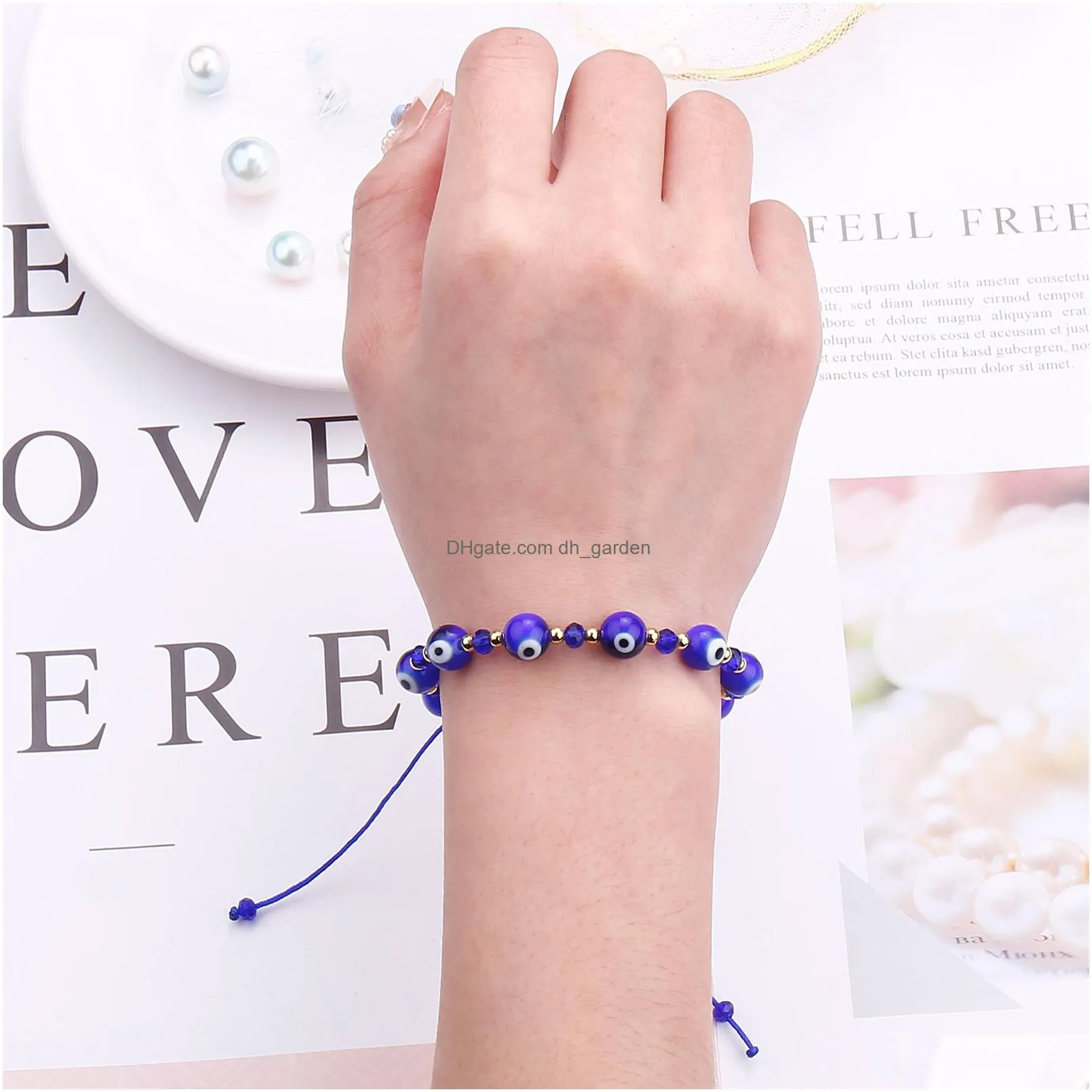 1pc classic blue evil eyes palm round glass beads bracelet wishing elastic rope chain bracelet for womens fashion jewelry gift