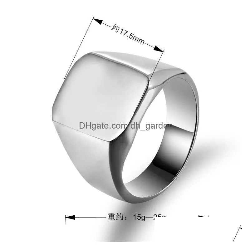 fashion mens titanium steel domineering large seal male ring full smooth square solid rings for men