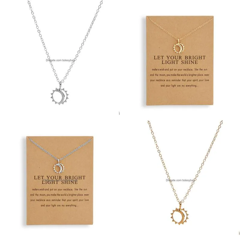 fashion sun necklaces pendants gold color alloy pendant necklace wish card jewelry for women girl jewelry birthday gift