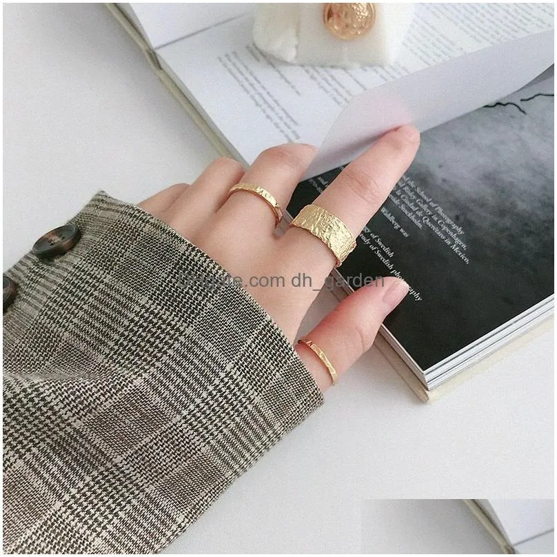 silver open ring for women ins niche irregular wave sand surface wide noodle original party birthday gift