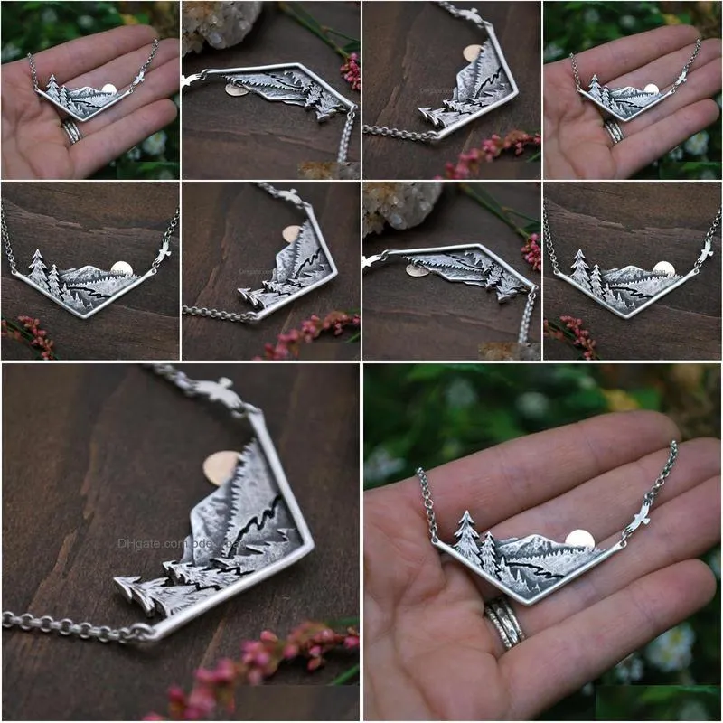 wandering river mountain valley sunset nature necklace silver plated pendant charm chain necklaces women female jewelry gifts