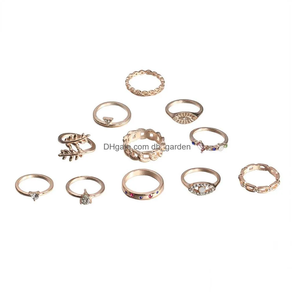 2022 vintage fashion ring set for women girls gold metal punk geometric hollow leaves women finger rings party jewelry anillos