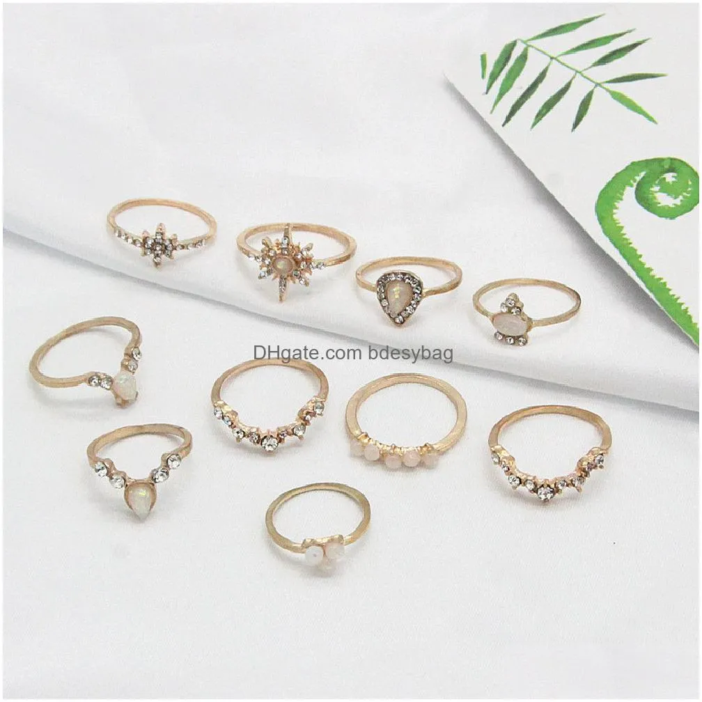 boho vintage gold star knuckle ring for women crystal star crescent geometric female finger rings set jewelry 2022