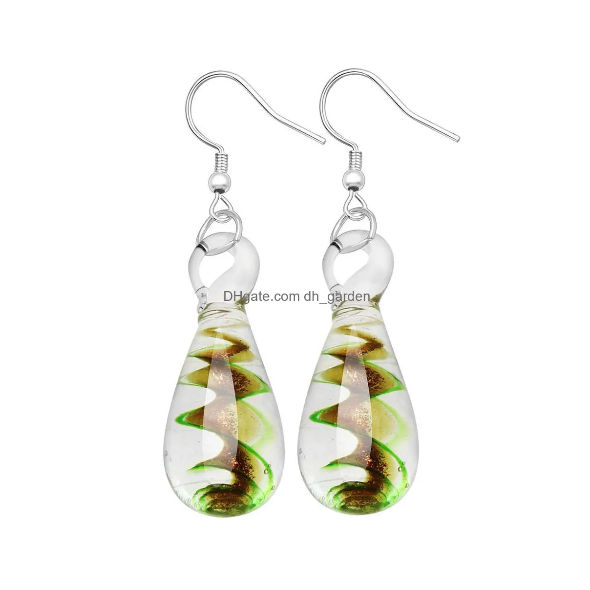wholesale 1 pair flower water drop lampwork glass dangle earrings bead earring silver plated earring