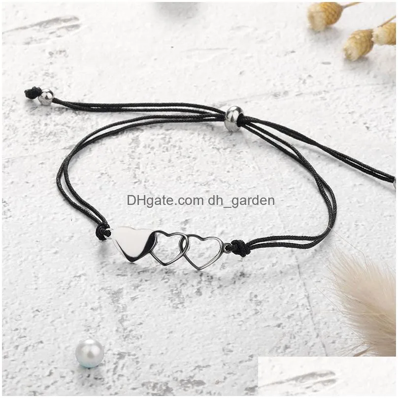 simple heart charm strand bracelet black color minimalist adjustable rope string lucky bracelets star for women men jewelry lover