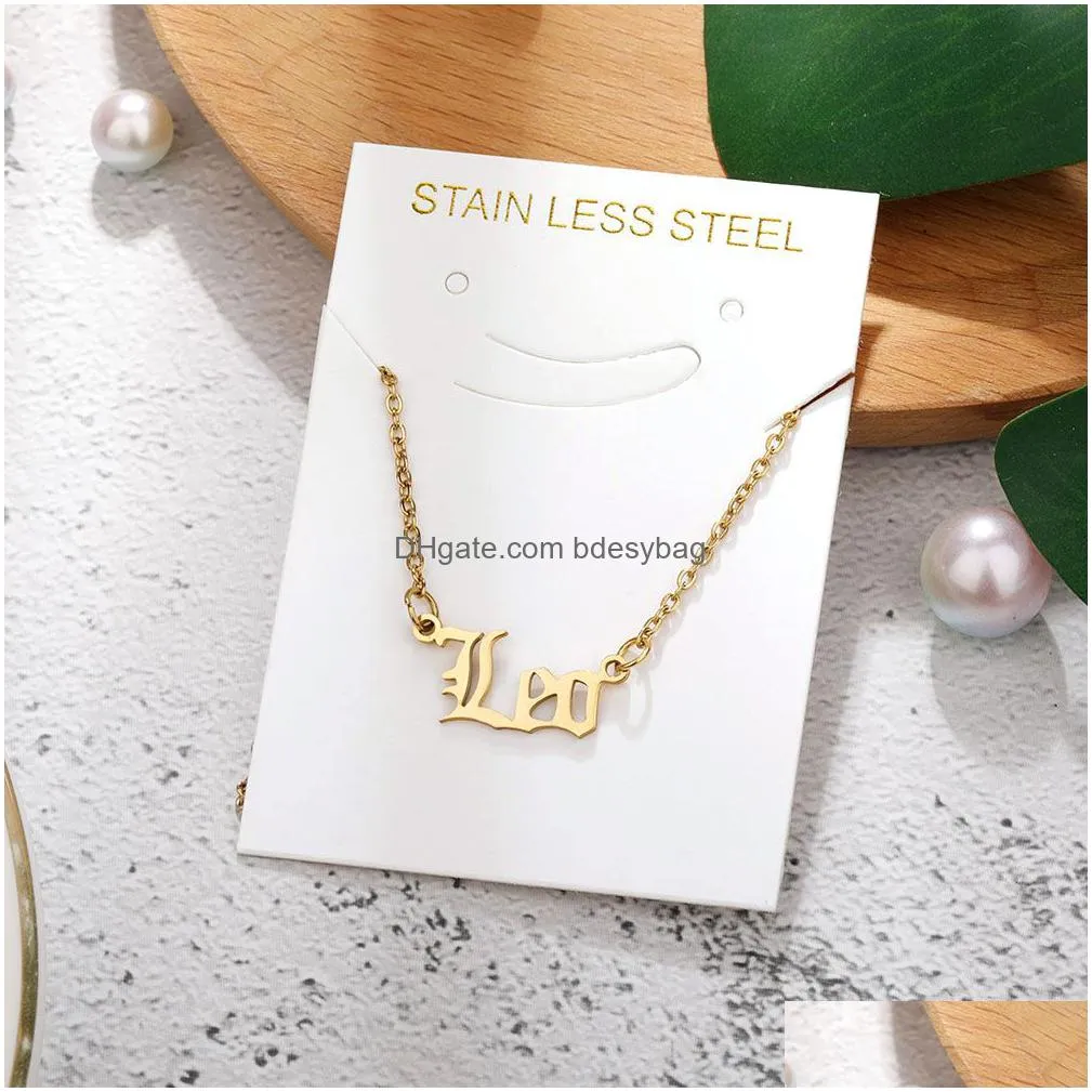 wholesale 12pcs zodiac necklace women men constellation jewelry birthday gifts stainless steel letter necklaces pendants