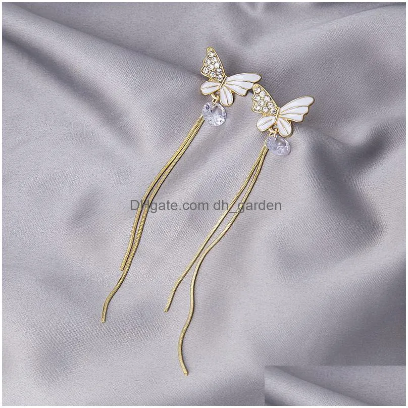 women long tassel dangle earrings korean sweet butterfly rhinestone earring elegant geometric hanging earring jewelry new