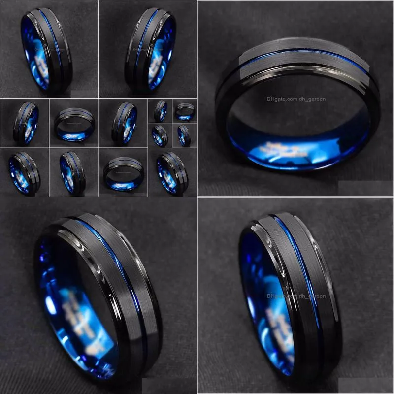 titanium ring for men surface black groove inside blue face stainless steel rings highlight man temperament light luxury