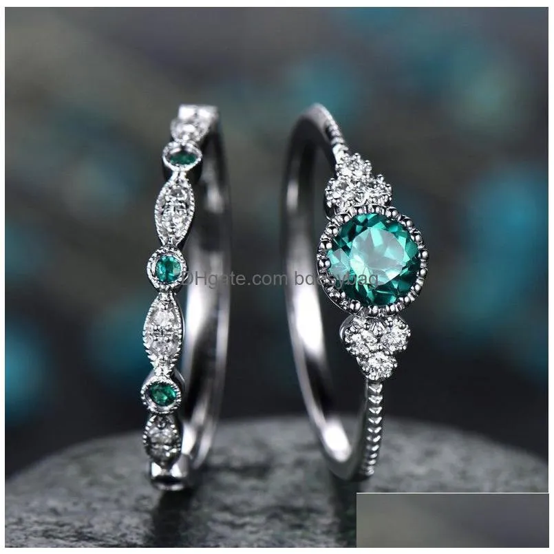 newest arrival cz diamond ring for women silver colorful round engagement rings set fashion wedding jewerly valentines day gift