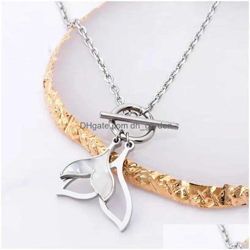 316l stainless steel shell double fish tail pendant charm chain choker ot buckle necklace for women fashion fine jewelry