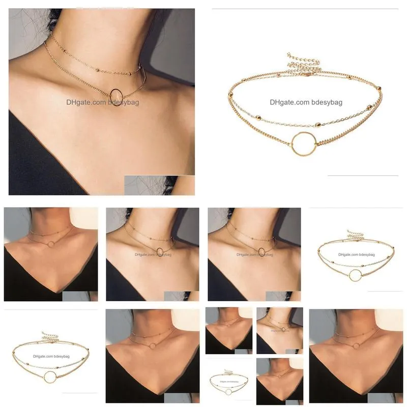 newest arrival 2021 fashion modern choker two layers round necklaces gold color necklace jewelry for women