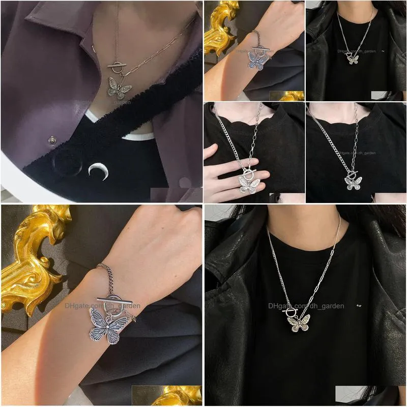 fashion popular butterfly shaped buckle pendant necklace bracelet ancient retro style clavicle necklaces