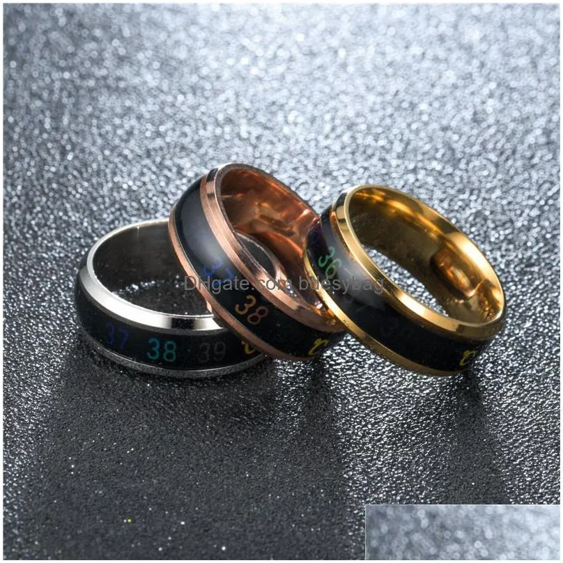 1pc smart measurement temperature ring stainless steel couple mood rings creative jewelry gift for men women