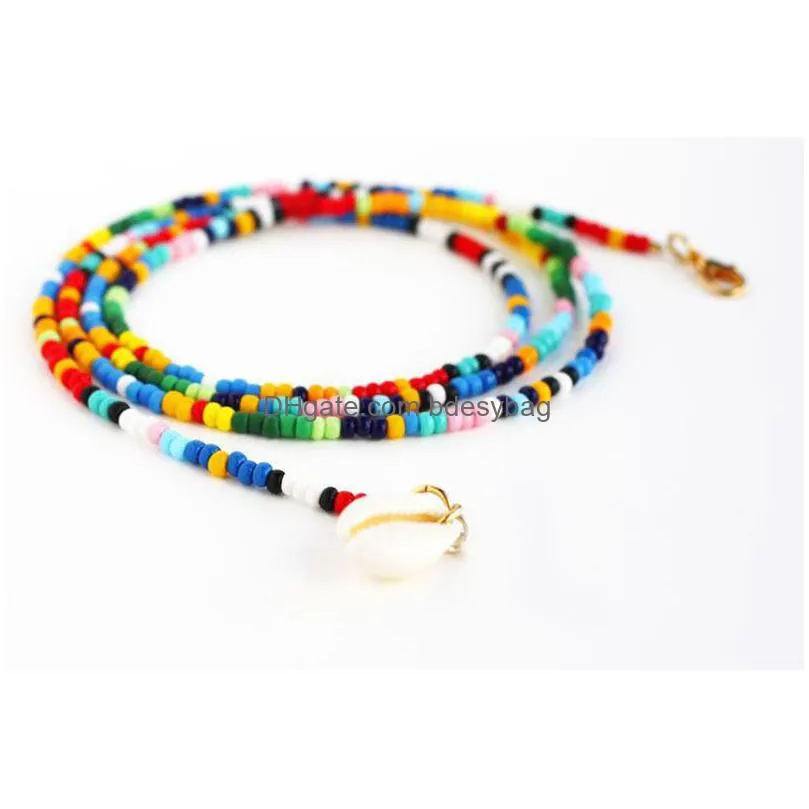 colorful rice beads shell set necklace handmade beaded long necklaces women jewelry sweater rosary bead choker chain collar