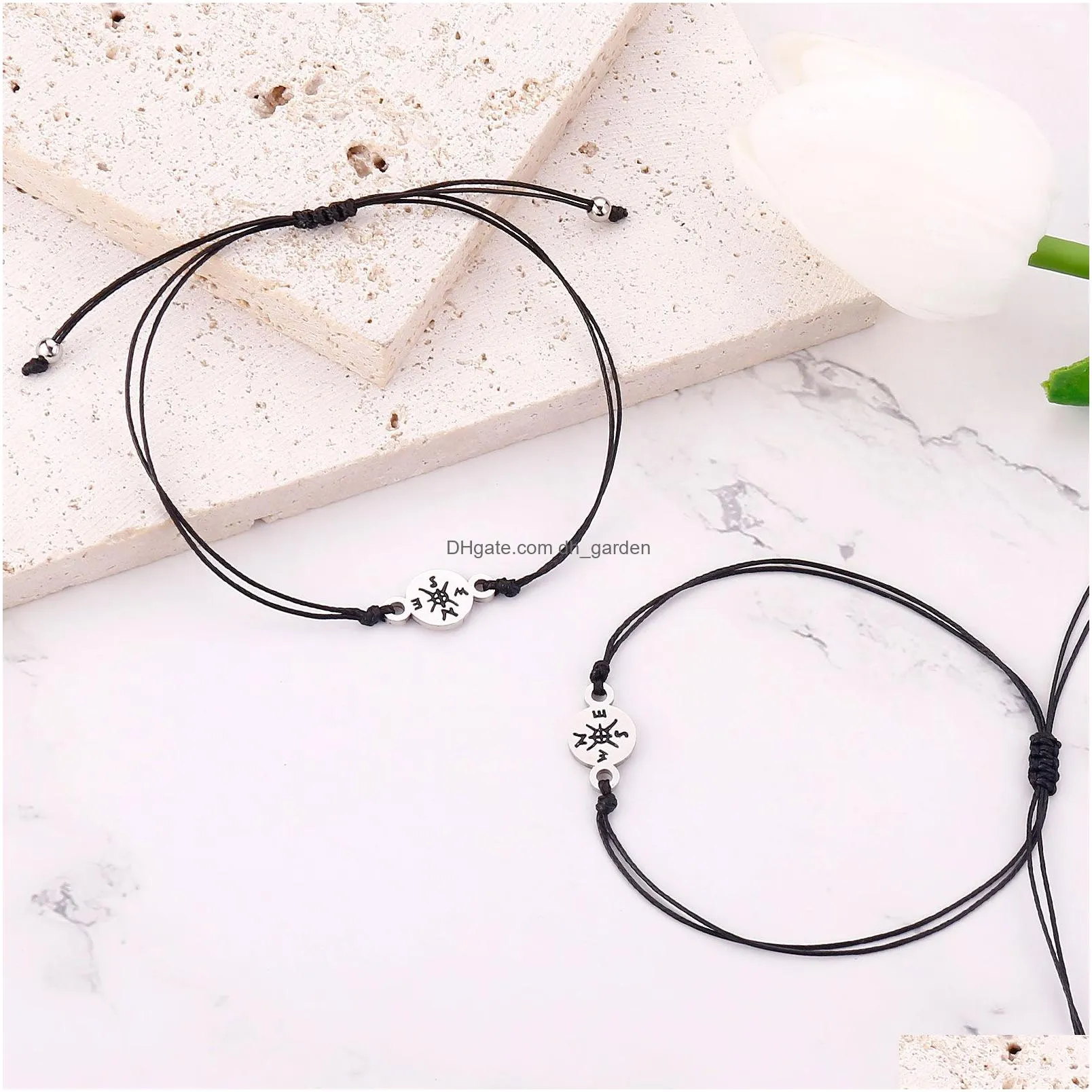 charm bracelet couple friendship compass pendant rope chain bracelet bangle for women men lucky jewelry