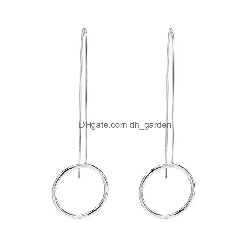 1pair minimalist long bar pendant hoop dangle earrings for y women personality gold metal color round circle earring jewelry