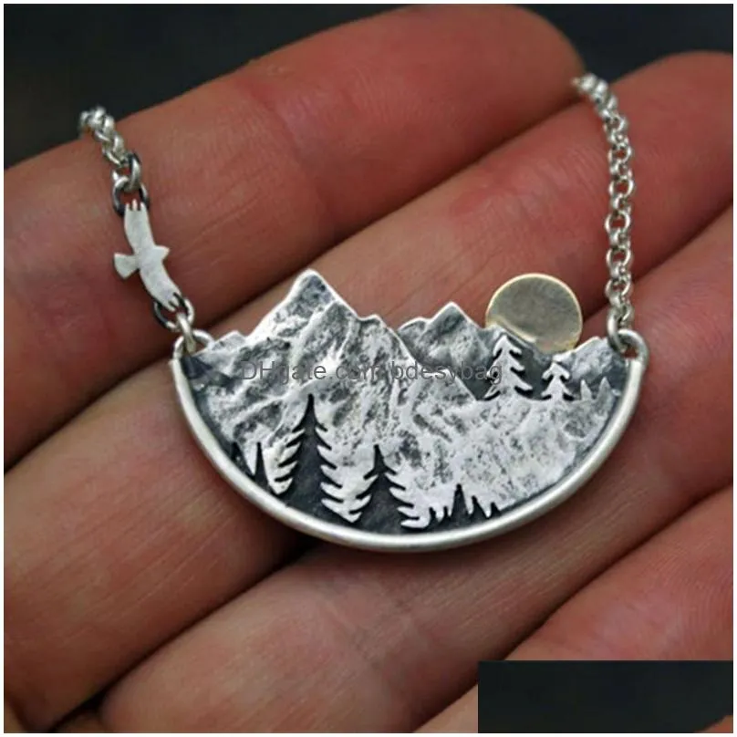 creative natural style mountain rainforest women necklaces bird sunset pendant necklace party jewelry gifts for her
