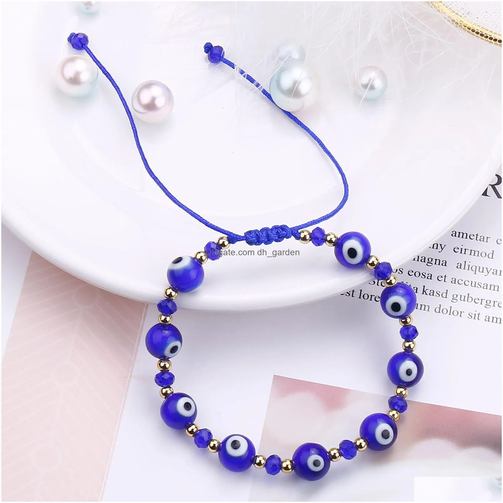 1pc classic blue evil eyes palm round glass beads bracelet wishing elastic rope chain bracelet for womens fashion jewelry gift