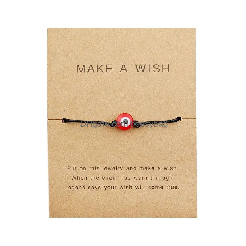 make a wish blue evil eye woven paper card bracelet women adjustable lucky red string bracelets femme new fashion jewelry