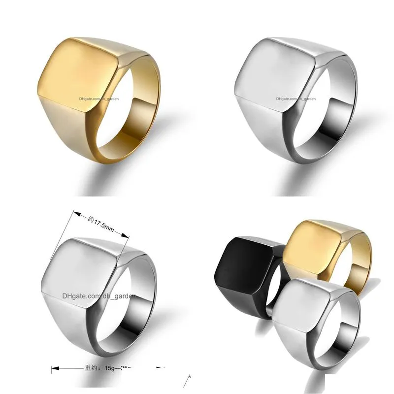 fashion mens titanium steel domineering large seal male ring full smooth square solid rings for men