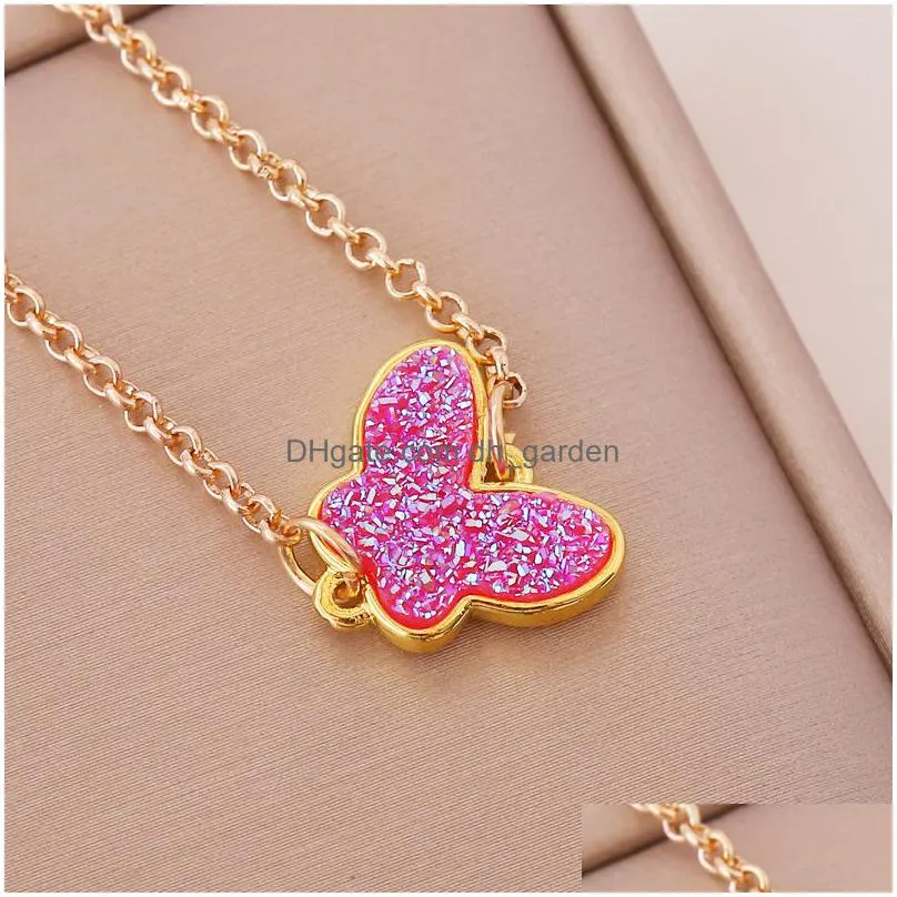 cute multicolor acrylic butterfly pendant necklaces for women cocktail party statement necklace steet style korean fashion jewelry