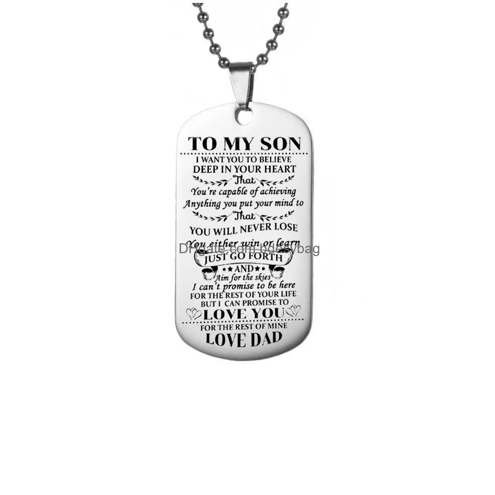 to my son inspirational letter dog tag stainless steel necklace for men perfect birthday and graduation gift