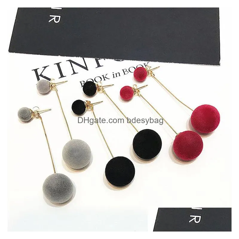 fashion red black plush ball personality dangle earrings for women jewelry gift round long tassel simple drop earring statement