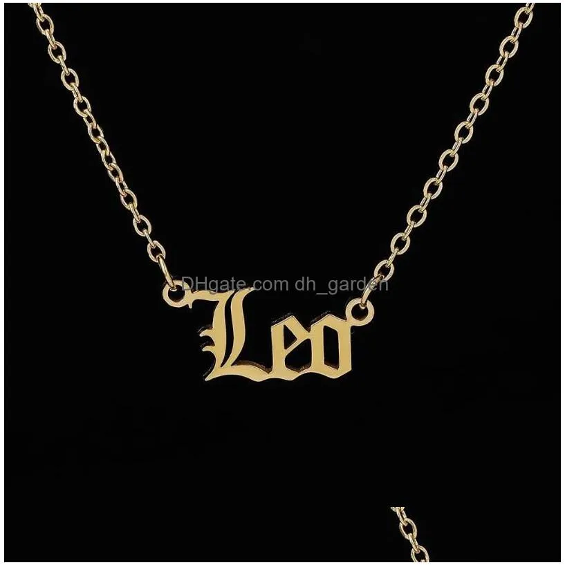 personalized letter 12 zodiac necklace constellation custom stainless steel old english necklaces birthday jewelry gifts wholesale