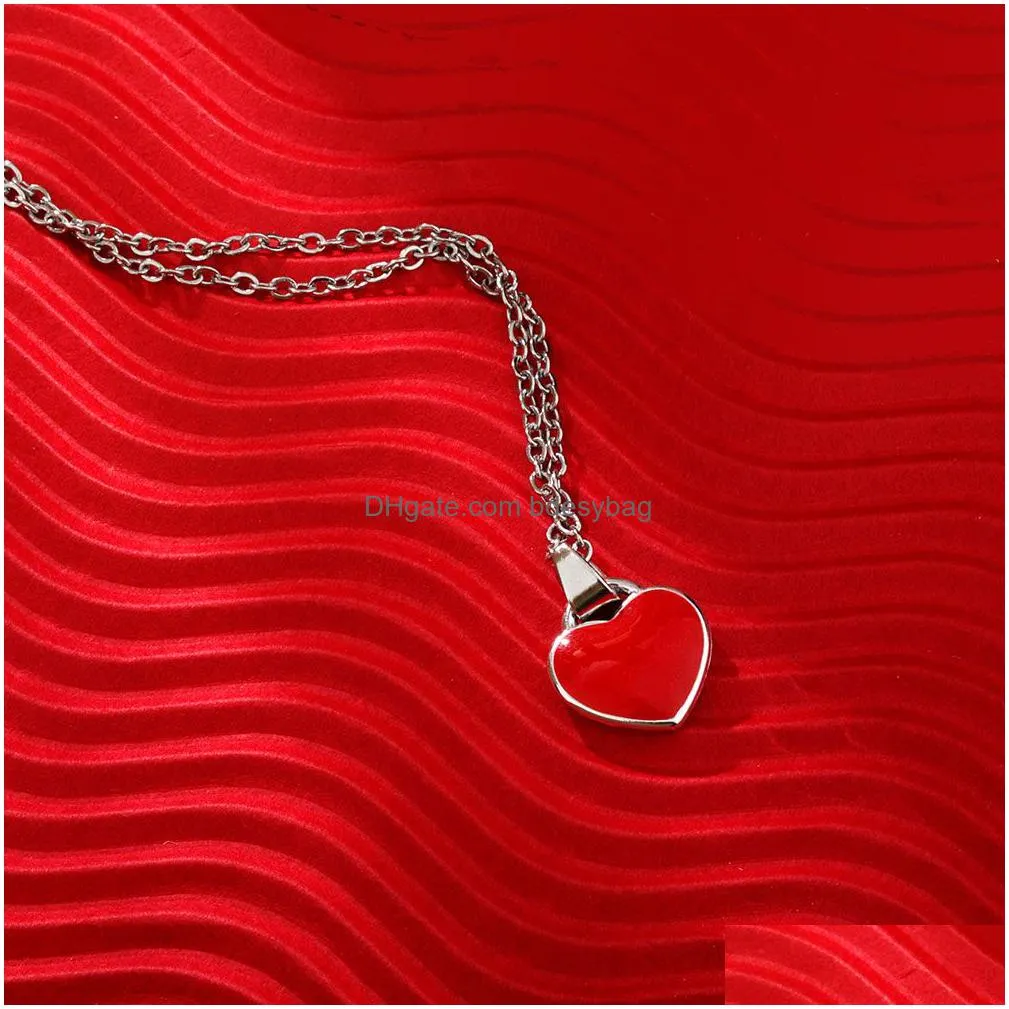 newest simple design necklace with red peach heart pendant trendy gold color chain necklaces women jewelry