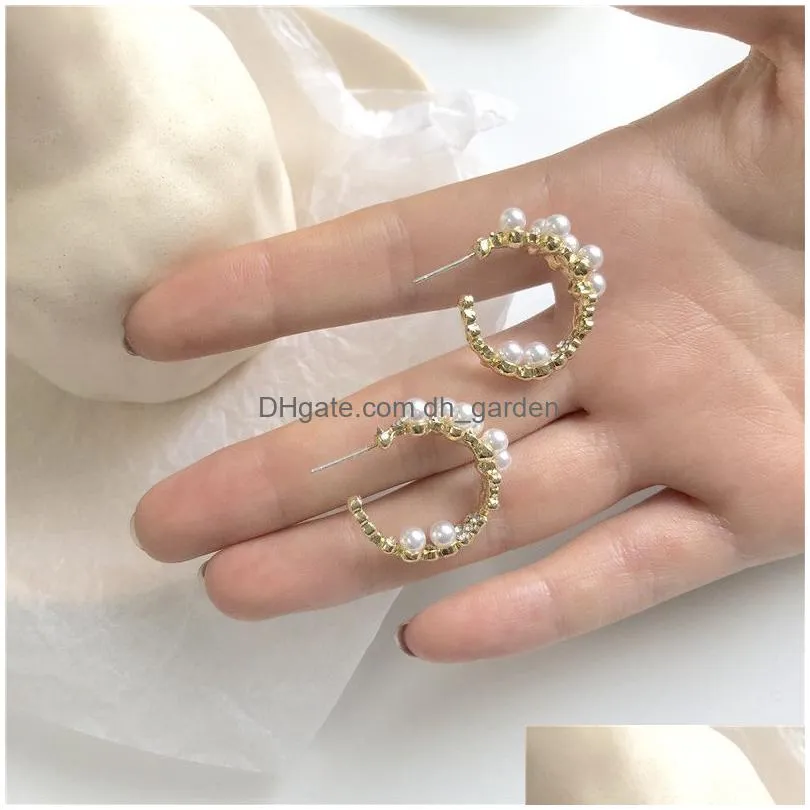 baroque pearl gold color dangle earrings for women thick circel round hoops pearl beads ear rings korean 2022 jewelry