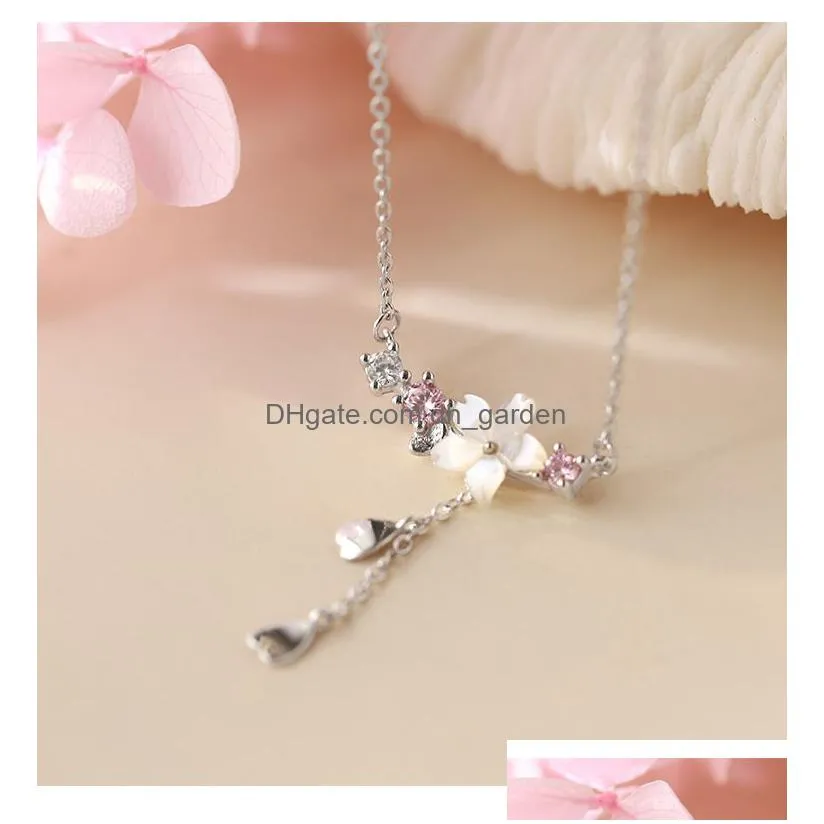silver crystal shell cherry blossoms charm necklace for women choker collares wedding party jewelry