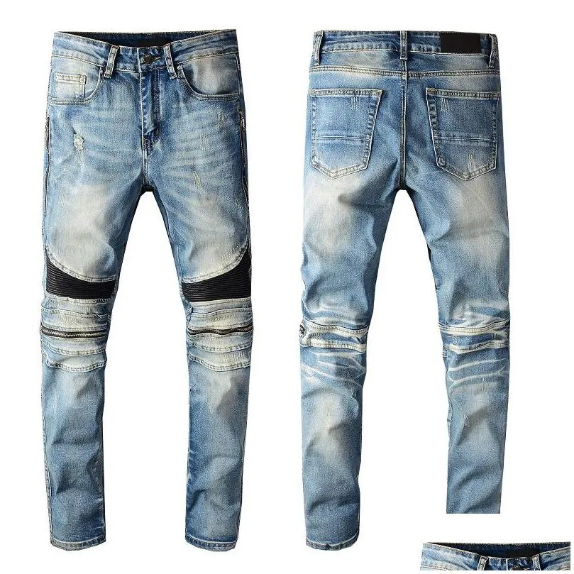 top quality vintage features mens jeans pants streetwear motorcycle style locomotive zipper biker pant classic slim for men5632576