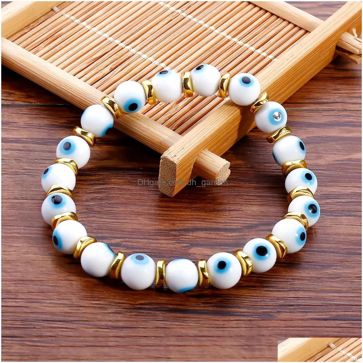 1pc fashion blue turkish evil eye charm bracelets glass crystal beads bracelet for women girls elastic handmade jewelry