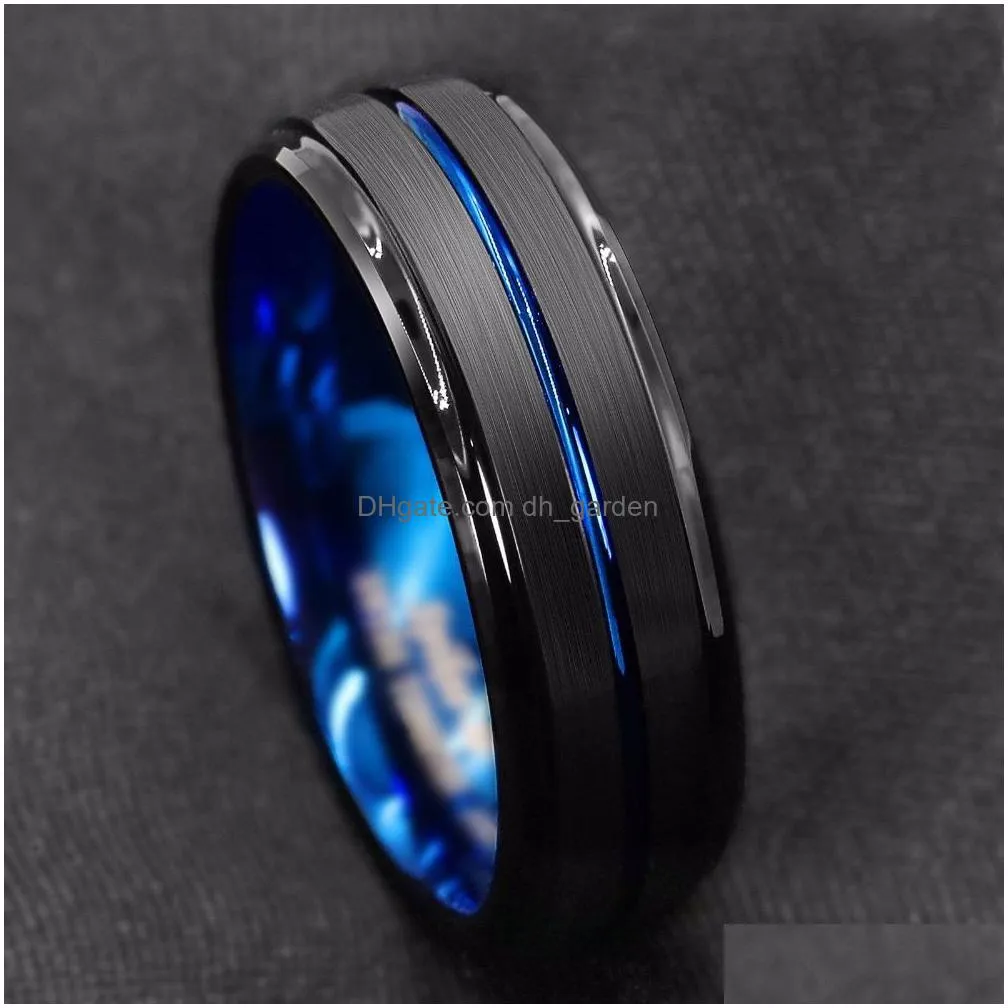 titanium ring for men surface black groove inside blue face stainless steel rings highlight man temperament light luxury