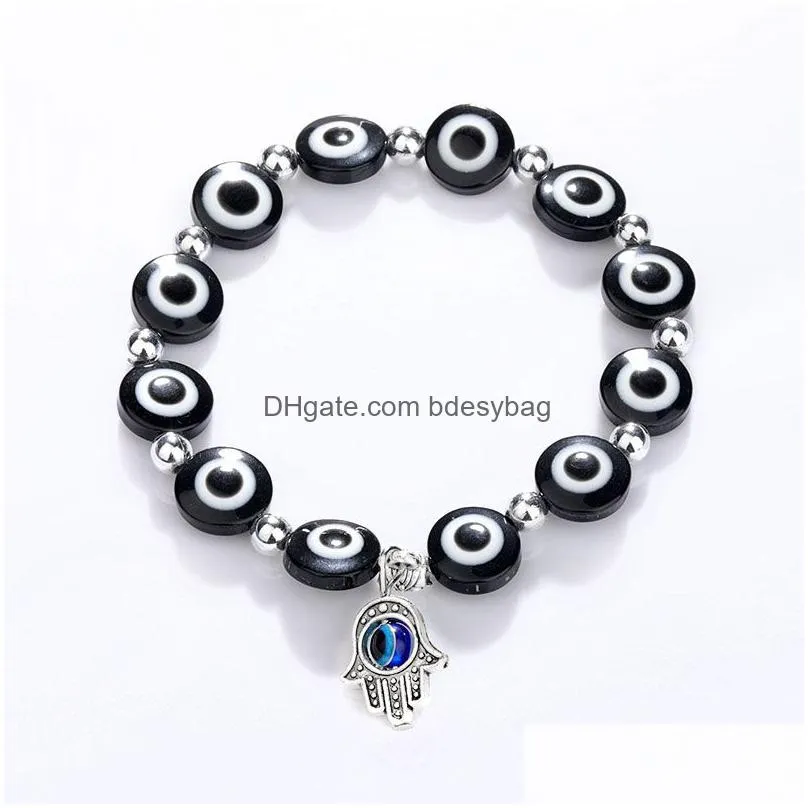 lucky fatima hamsa hand evil blue eye strand charm bracelets bangles beads turkish pulseras for women jewelry wholesale