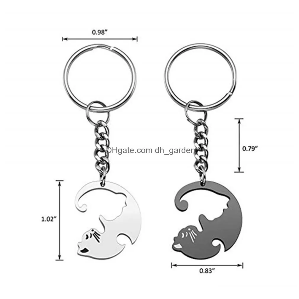 2pcs puzzle cat keychain for women a pair of lover couple animal matching pendant valentines gift unique design jewelry