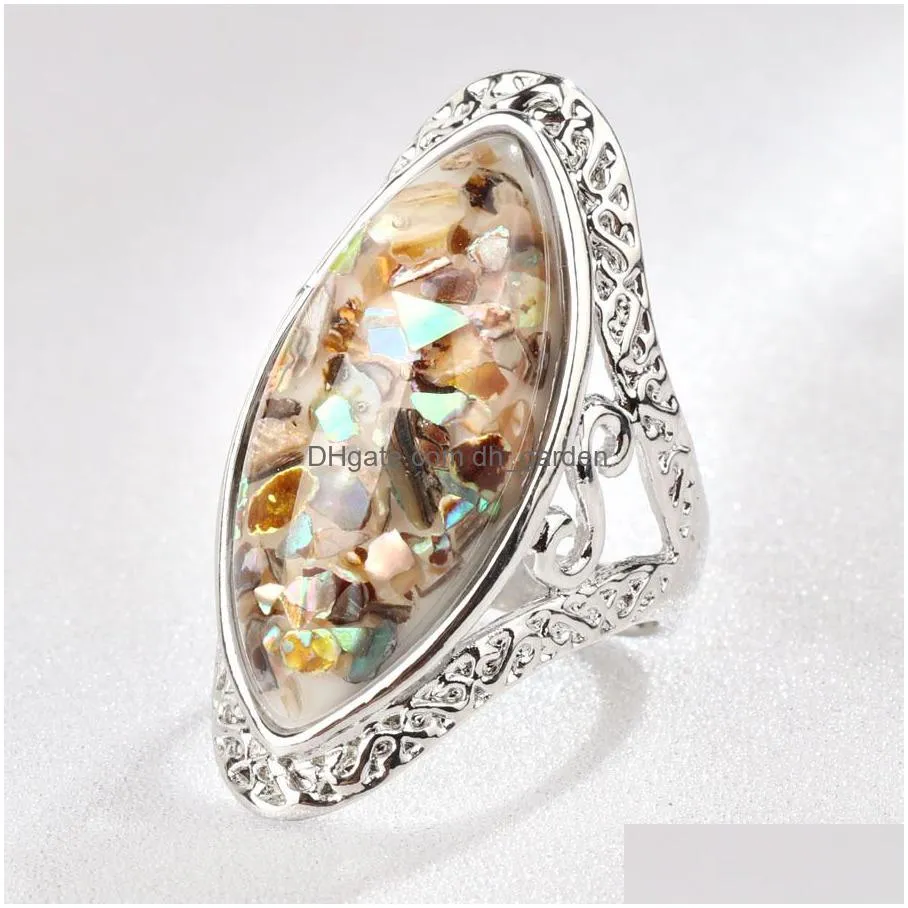 4 color vintage antique silver big oval shell finger ring for women female statement boho beach jewelry gift