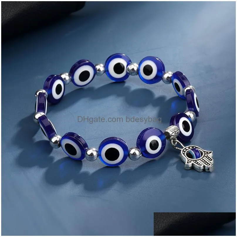 lucky fatima hamsa hand evil blue eye strand charm bracelets bangles beads turkish pulseras for women jewelry wholesale