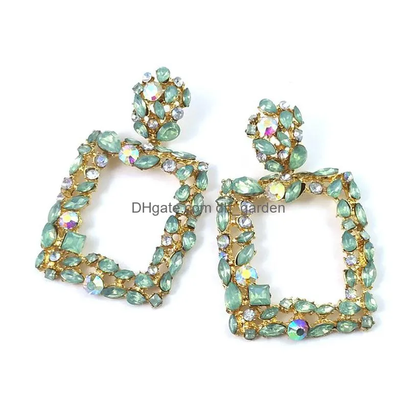 new arrival colorful crystals square metal dangle earrings highquality fashion rhinestone jewelry accessories for women wholesale