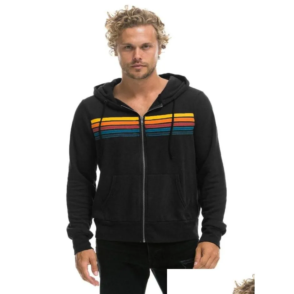 men039s hoodies sweatshirts rainbow stripe long sleeve sweatshirt zipper pocket coat spring autumn casual fashion jacket9474037